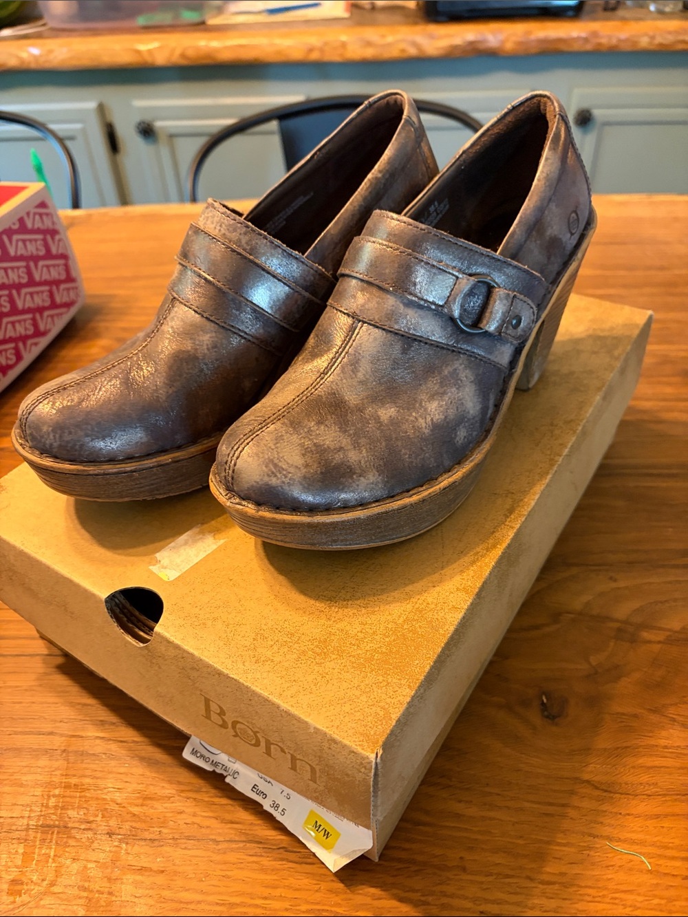 Born Brown Distressed Leather Platform Clogs - Picture 1 of 7